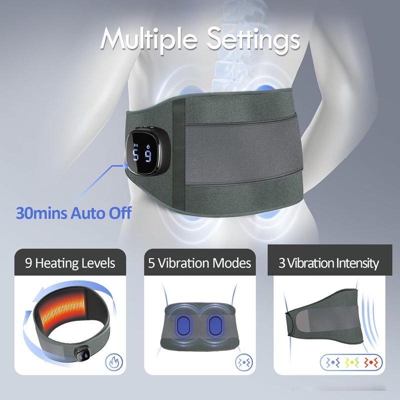 Comfytemp Cordless Portable Heating Pad with Massager for Lower Back Soothing, FSA Eligible HSA 9 Heat 5 Vibration 3 Intensity, Rechargeable Wireless Heated Waist Belt App Control, Gifts for Mom Grey - Image 3